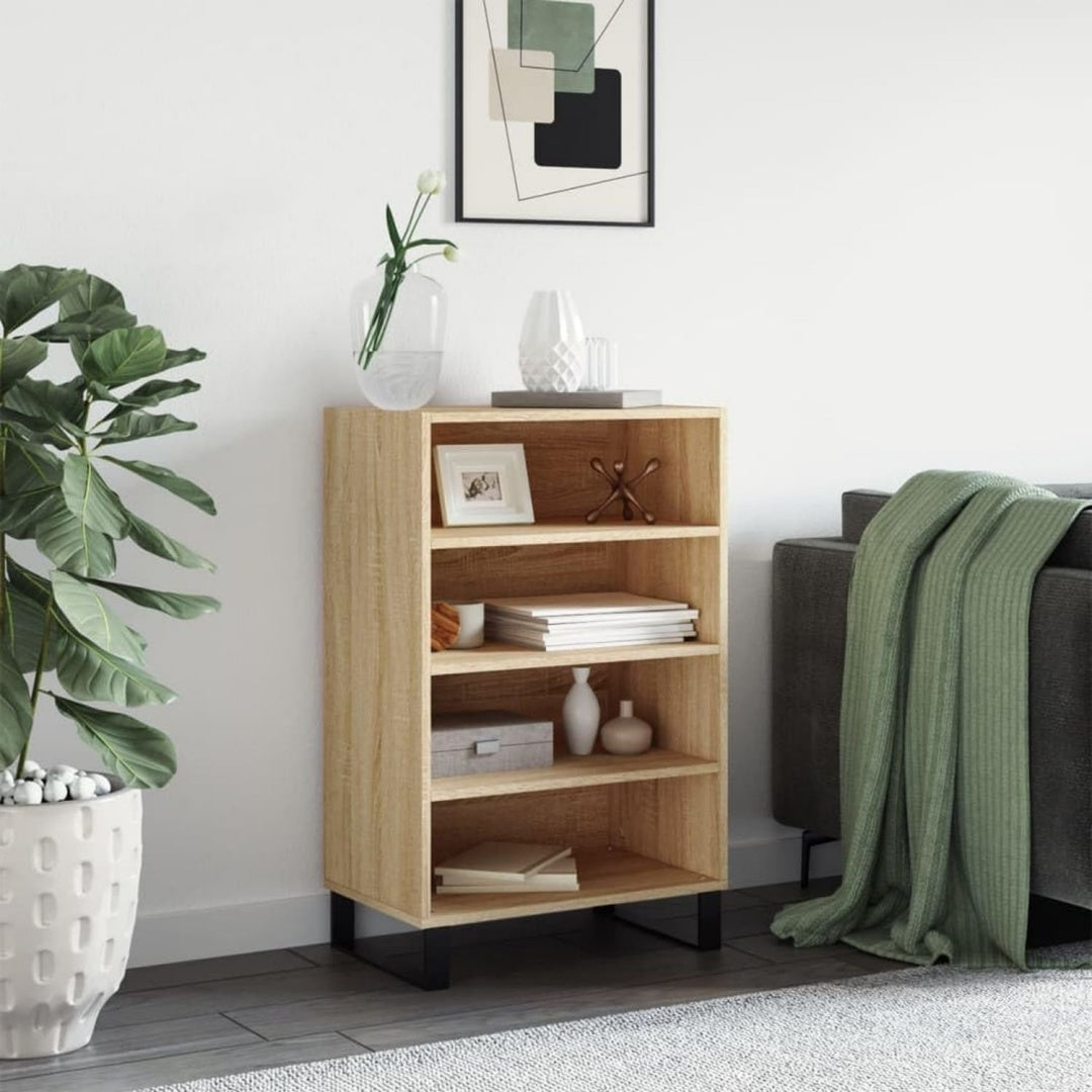 Der Hochschrank misst 57 x 35 x 90 cm in Eichenbraun