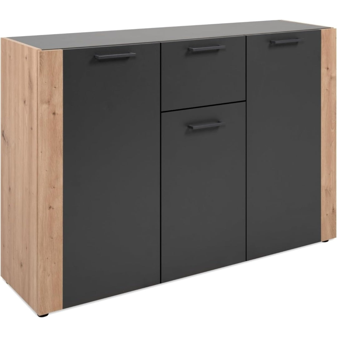 Schubladen und Kunststofffuesse bestimmen das Sideboard