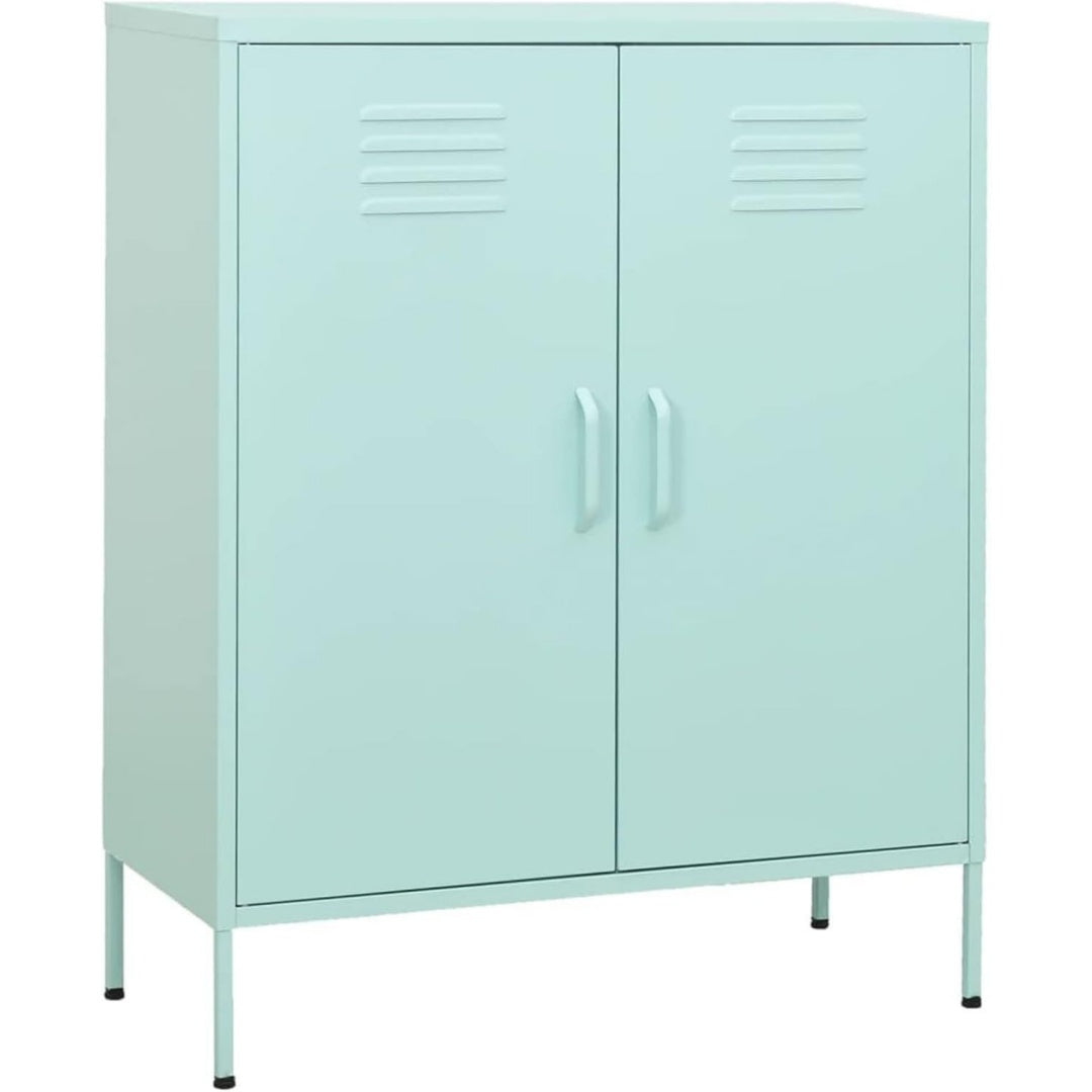 Der Hochschrank misst 80 x 35 x 101.5 cm in Gruen