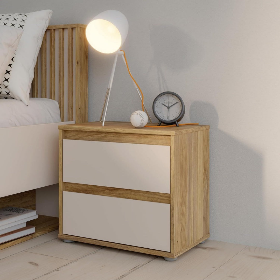 Nachttisch in Beige und Braun mit strukturierten Fronten